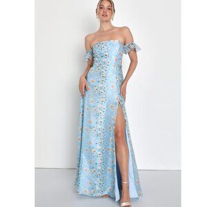Lulus Endless Blooms Blue Floral Organza Off-the-Shoulder Maxi Dress
